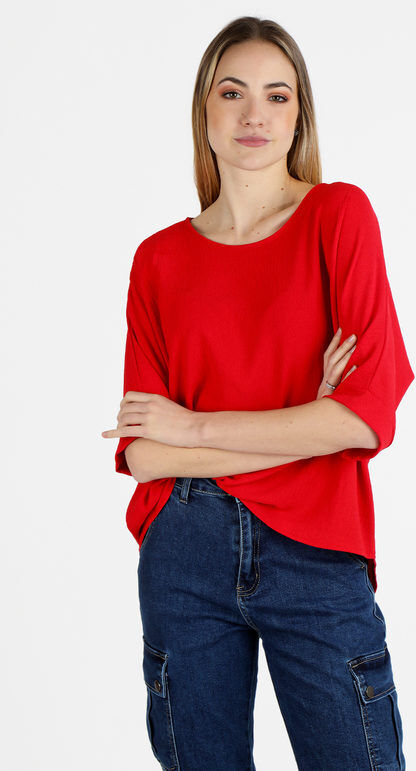 Melitea Blusa donna con maniche corte a pipistrello Bluse donna Rosso taglia Unica