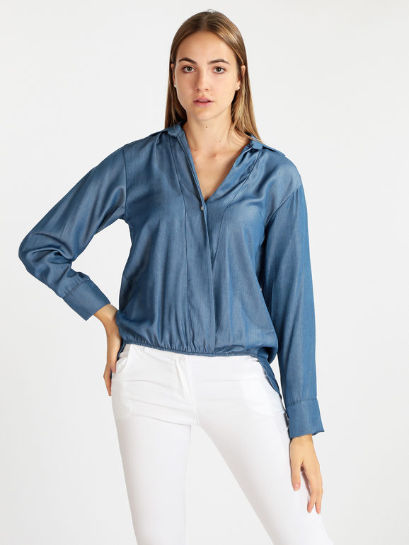 miho's Blusa donna effetto jeans Bluse donna Jeans taglia Unica