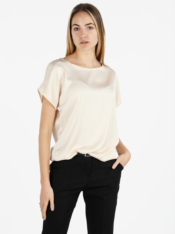 floria Blusa donna effetto raso a maniche corte Bluse donna Beige taglia Unica