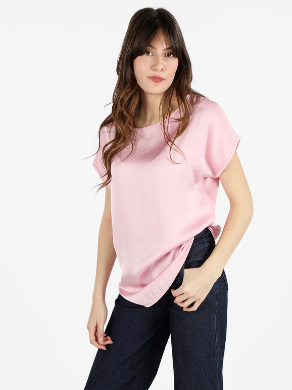 floria Blusa donna effetto raso a maniche corte Bluse donna Rosa taglia Unica