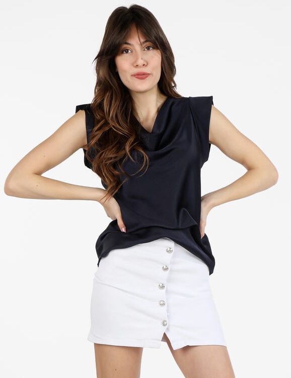 Daystar Blusa donna effetto raso con scollo a cascata Bluse donna Blu taglia Unica