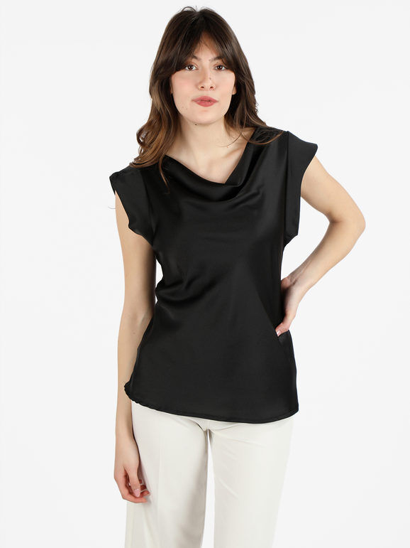 Daystar Blusa donna effetto raso con scollo a cascata Bluse donna Nero taglia Unica