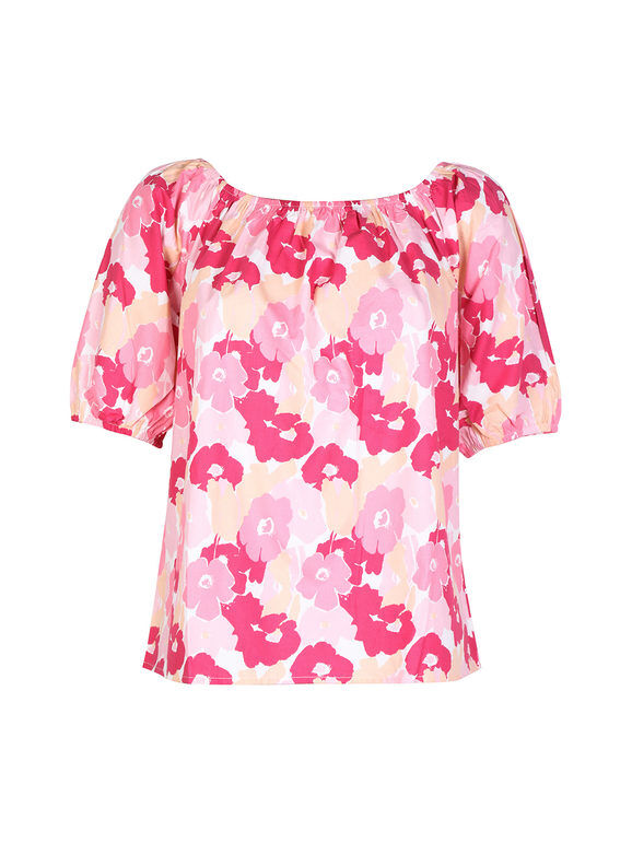 Sweet Blusa donna in cotone a fiori manica corta Bluse donna Rosa taglia S/M