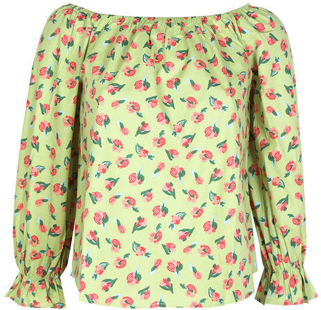 Sweet Blusa donna in cotone a fiori manica lunga Bluse donna Verde taglia M