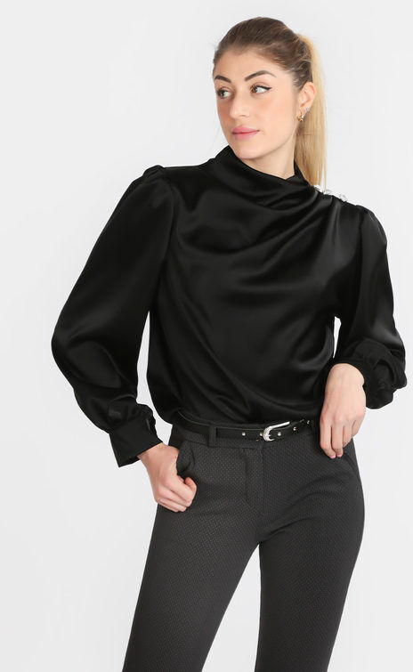 Jack Moda Blusa donna in raso con bottoni gioiello Bluse donna Nero taglia Unica