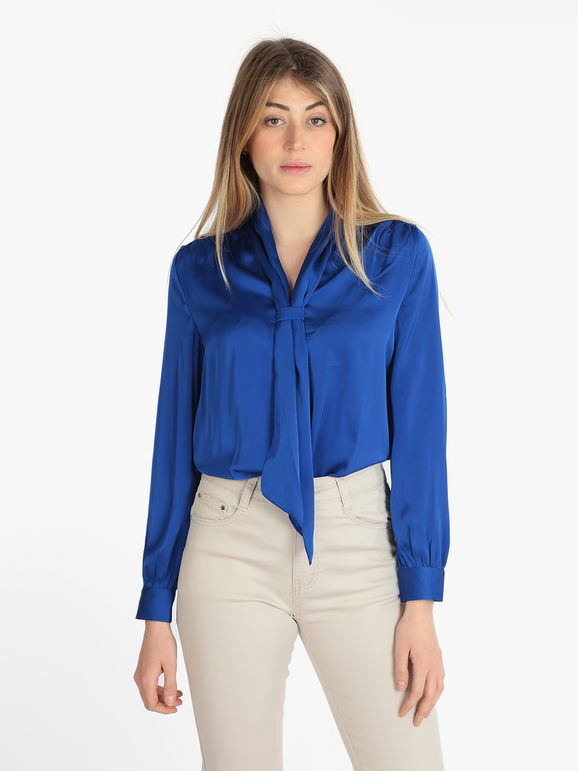 Sweet Blusa donna in raso con cravatta Bluse donna Blu taglia S