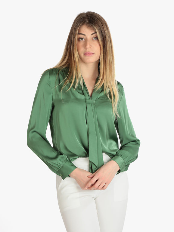 Sweet Blusa donna in raso con cravatta Bluse donna Verde taglia M