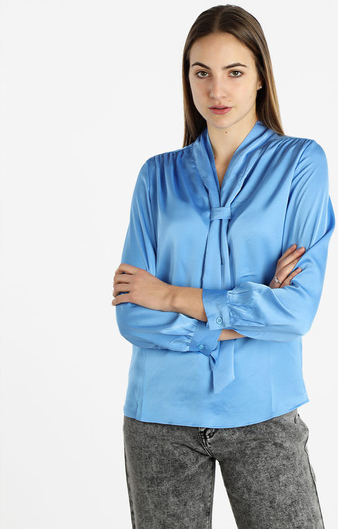 Sweet Blusa donna in raso con cravatta Camicie Classiche donna Blu taglia S