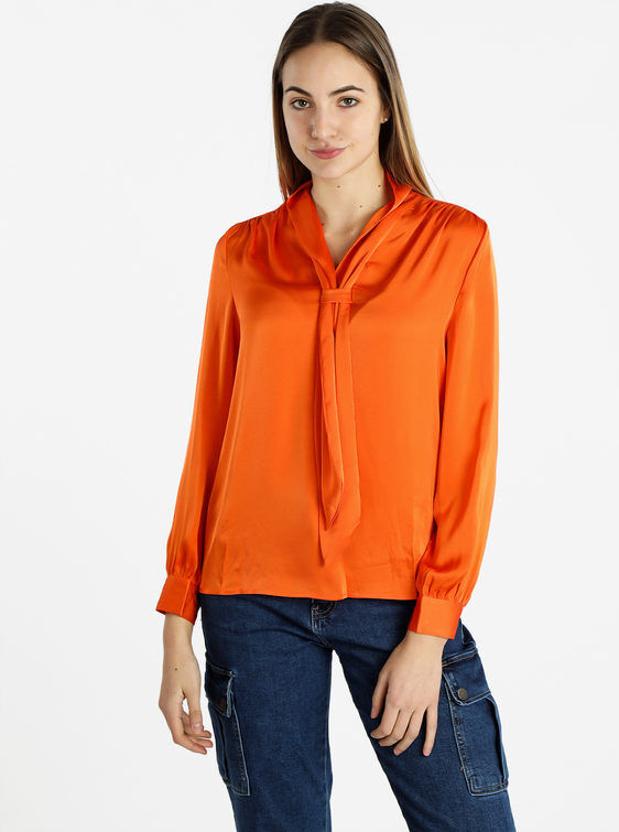 Sweet Blusa donna in raso con cravatta Camicie Classiche donna Arancione taglia L