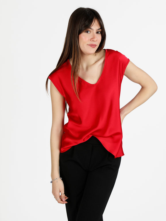 hdl milano Blusa donna senza maniche con scollo a V Bluse donna Rosso taglia Unica