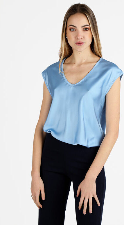 hdl milano Blusa donna senza maniche con scollo a V Bluse donna Blu taglia Unica