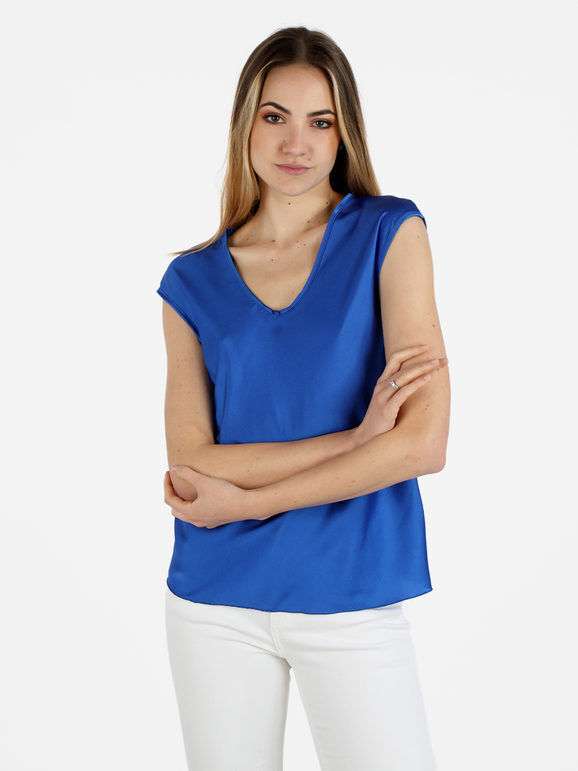 hdl milano Blusa donna senza maniche con scollo a V Bluse donna Blu taglia Unica