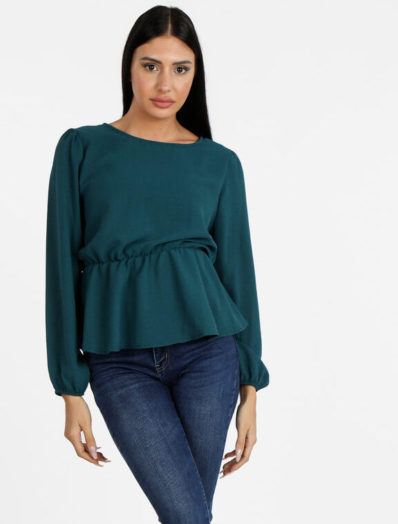 Solada Blusa donna tinta unita a maniche lunghe Bluse donna Verde taglia Unica