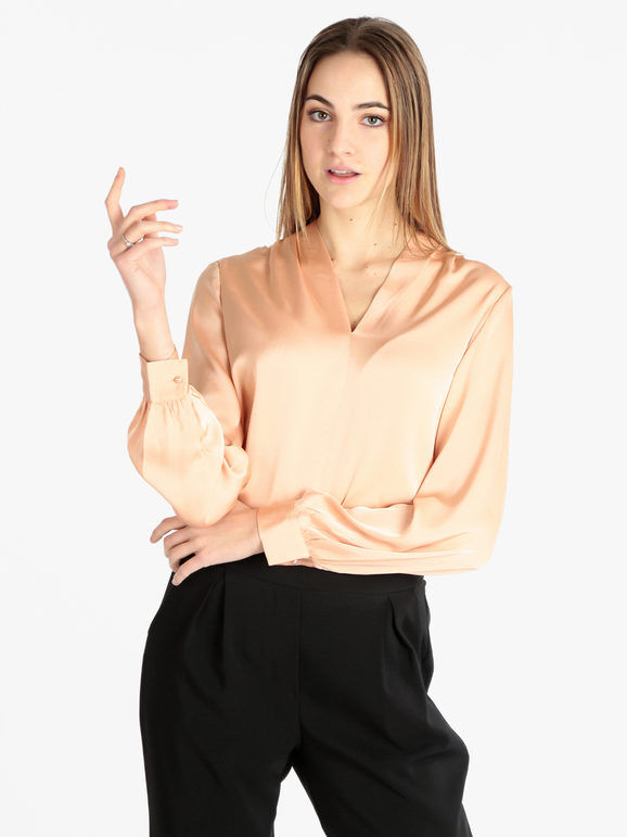 Sweet Blusa elegante donna in raso Bluse donna Beige taglia XL