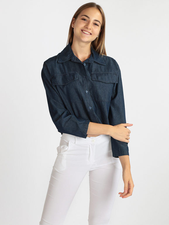 sun sun Camicia corta donna effetto jeans Camicie Classiche donna Jeans taglia Unica