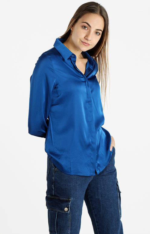 Sweet Camicia da donna effetto raso tinta unita Camicie Classiche donna Blu taglia M