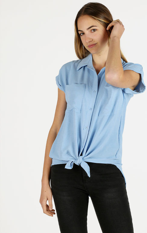 Melitea Camicia donna a maniche corte con taschini Camicie donna Blu taglia Unica