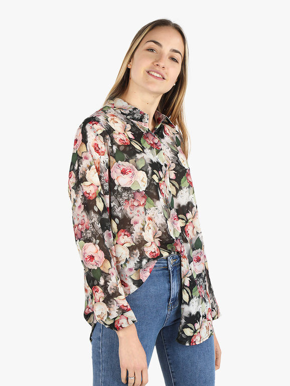 Solada Camicia donna a maniche lunghe con stampa floreale Camicie Classiche donna Nero taglia Unica