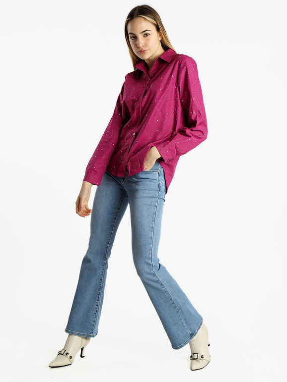 Monte Cervino Camicia donna a maniche lunghe con strass colorati Camicie Classiche donna Rosso taglia S/M