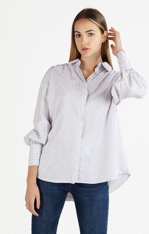 altariva Camicia donna a righe verticali con strass Camicie Classiche donna Blu taglia M/L