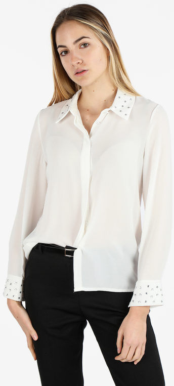 Daystar Camicia donna con strass su colletto e polsini Camicie Classiche donna Bianco taglia Unica