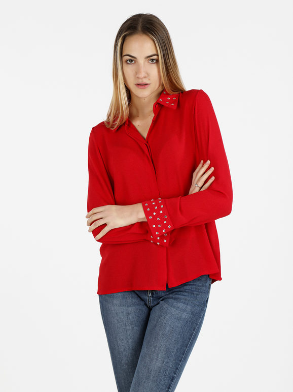 Daystar Camicia donna con strass su colletto e polsini Camicie Classiche donna Rosso taglia Unica