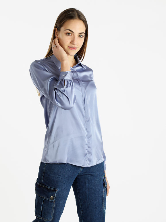Sweet Camicia donna effetto raso Camicie Classiche donna Blu taglia XL