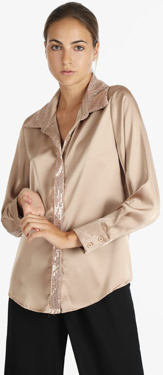 Sweet Camicia donna in raso con paillettes Camicie Classiche donna Marrone taglia M