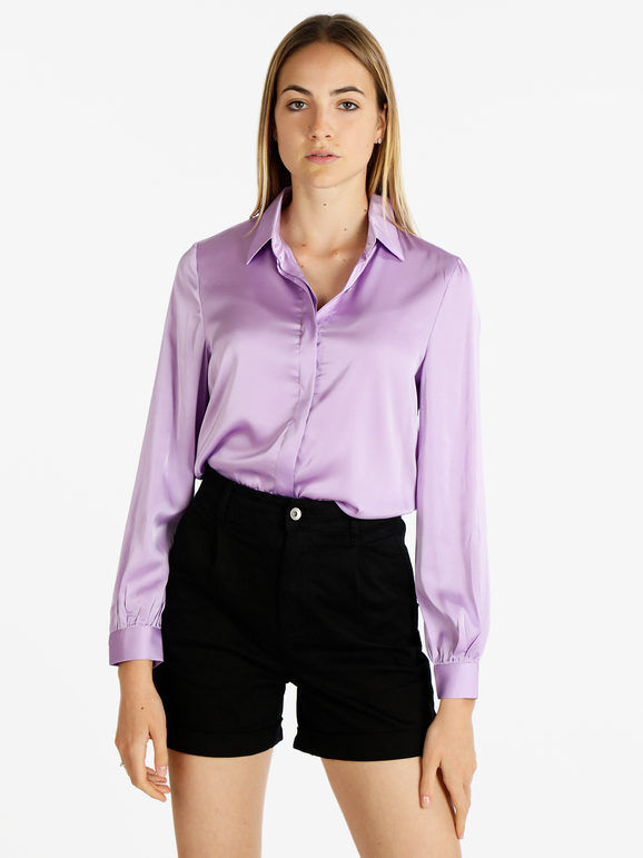 Sweet Camicia donna in raso manica lunga Camicie Classiche donna Viola taglia XL