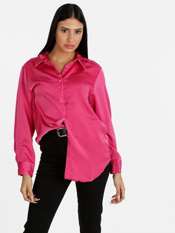 Cosmoda Camicia donna maniche lunghe effetto seta Camicie Classiche donna Fucsia taglia L