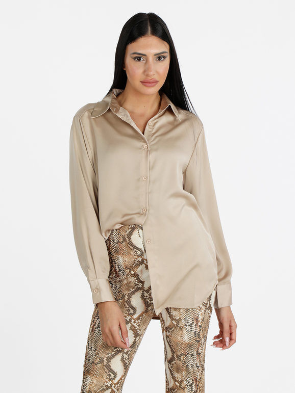 Cosmoda Camicia donna maniche lunghe effetto seta Camicie Classiche donna Beige taglia M