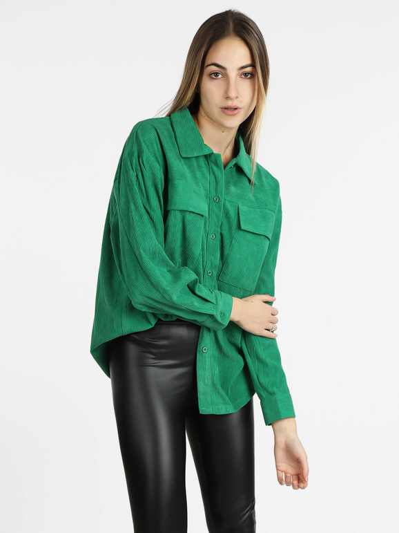 Sweet Camicia donna oversize a costine Camicie Classiche donna Verde taglia S/M