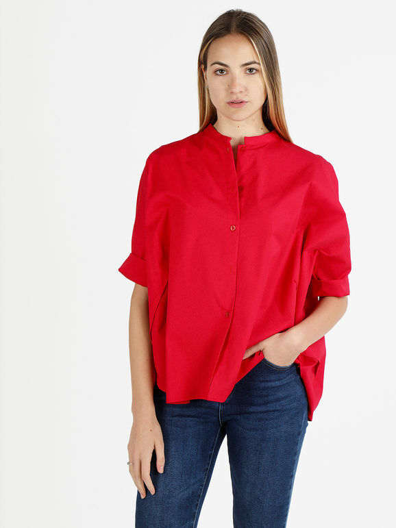 Wendy Trendy Camicia donna oversize con colletto alla coreana Camicie donna Rosso taglia Unica