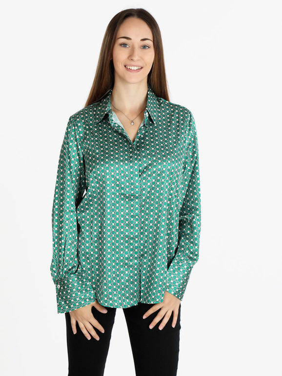 Sweet Camicia effetto raso con stampa da donna Camicie Classiche donna Verde taglia S