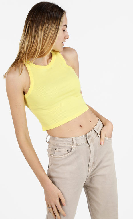 Sublyme Canotta cropped da donna a costine Tops donna Giallo taglia M