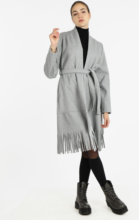 doremi Cappotto donna aperto con frange Cappotto Classico donna Grigio taglia Unica