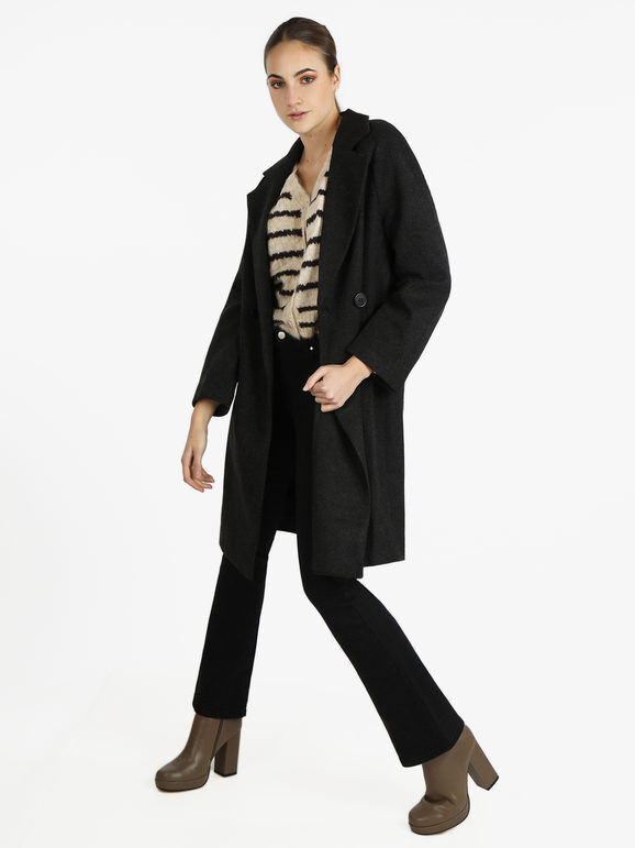 Solada Cappotto doppiopetto da donna con cintura Cappotto Classico donna Nero taglia L/XL