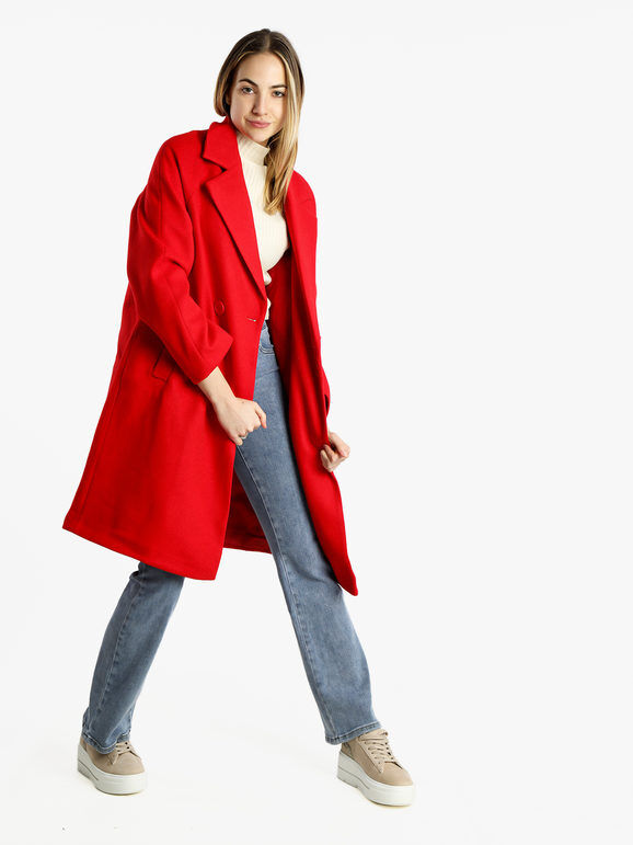 Solada Cappotto doppiopetto da donna con cintura Cappotto Classico donna Rosso taglia L/XL