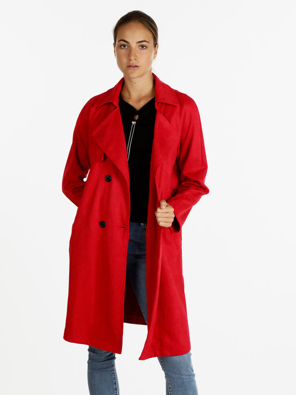 Sweet Cappotto leggero donna con cintura Giacche Leggere donna Rosso taglia S/M