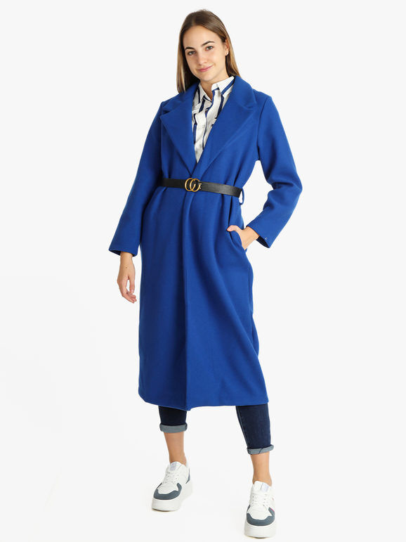 Solada Cappotto lungo classico donna con cintura Cappotto Classico donna Blu taglia Unica