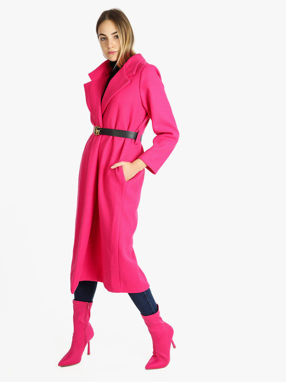 Solada Cappotto lungo classico donna con cintura Cappotto Classico donna Fucsia taglia Unica