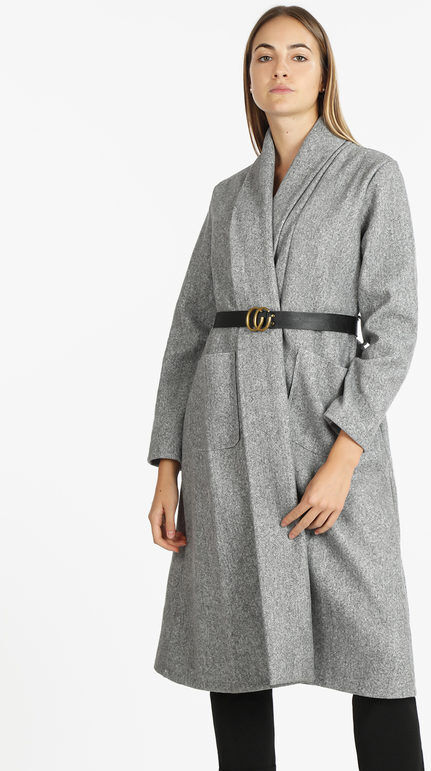 Solada Cappotto lungo da donna aperto con cintura Cappotto Classico donna Grigio taglia Unica