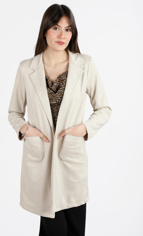 Daystar Cappotto lungo da donna in tessuto scamosciato senza chiusura Blazer donna Beige taglia M