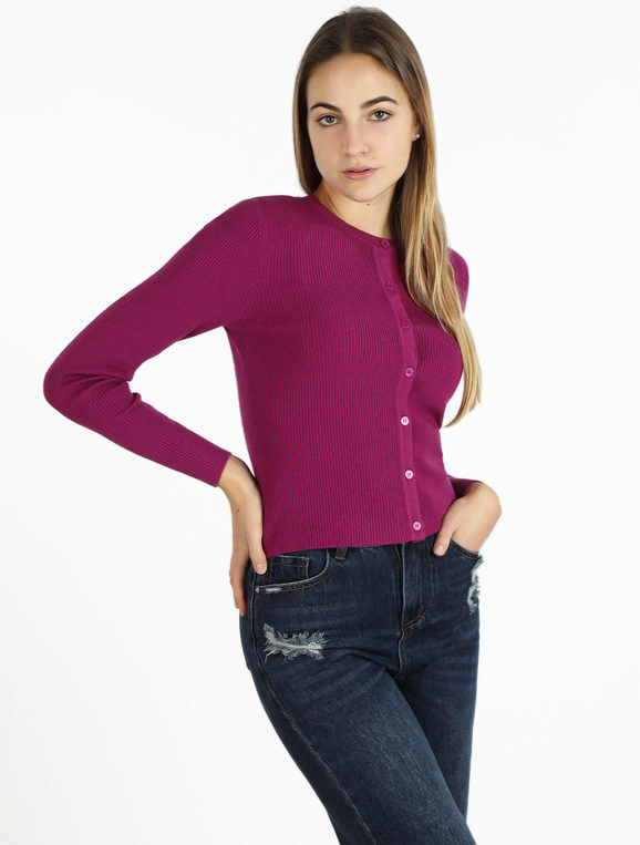 lois & pepe Cardigan donna girocollo in maglia a costine Cardigan donna Viola taglia M/L