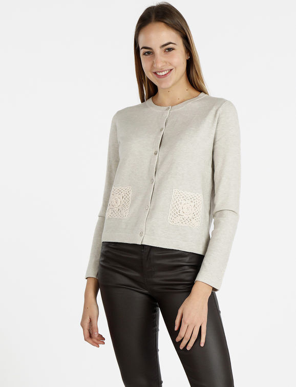 lois & pepe Cardigan donna in maglia con taschini ricamati Cardigan donna Beige taglia M/L