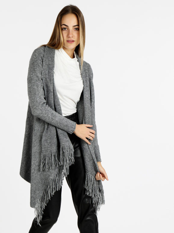 lois & pepe Cardigan donna in maglia misto lana con frange Cardigan donna Grigio taglia Unica