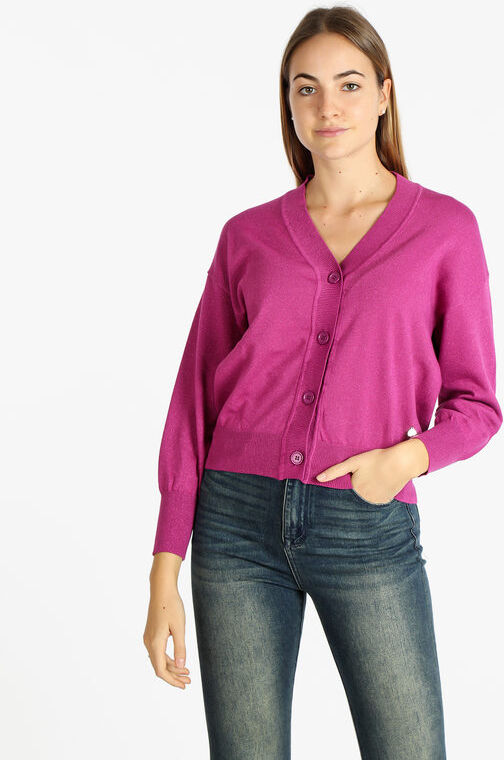 Griffai Cardigan donna oversize lurex con bottoni Cardigan donna Fucsia taglia L