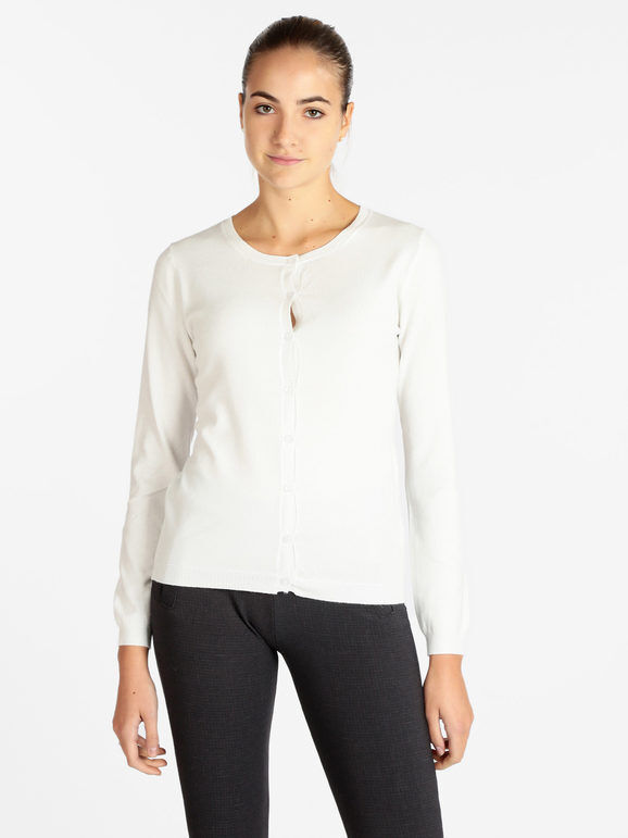 lois & pepe Cardigan girocollo da donna con bottoni Cardigan donna Bianco taglia M/L