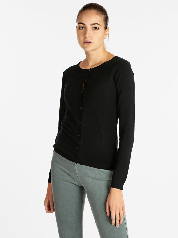 lois & pepe Cardigan girocollo da donna con bottoni Cardigan donna Nero taglia M/L