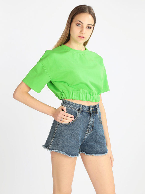 W.Angel Felpa donna cropped manica corta Felpe Leggere donna Verde taglia Unica